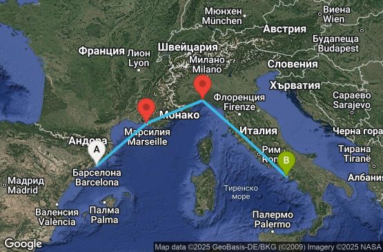 Маршрут на круиз 3 дни Испания, Франция, Италия - UWKY