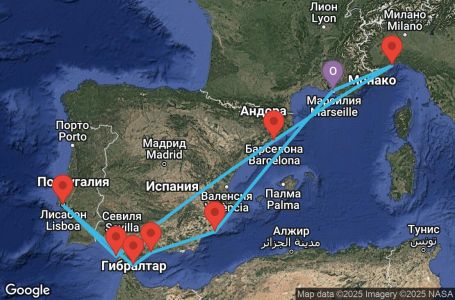 Маршрут на круиз 11 дни Франция, Италия, Испания, Португалия, Гибралтар - MRS11A0I