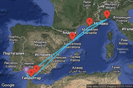 Маршрут на круиз 8 дни Испания, Гибралтар, Франция, Италия - CAD08A01