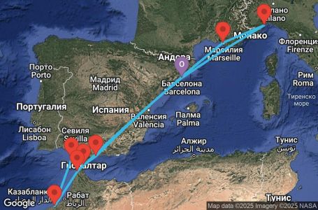 Маршрут на круиз 10 дни Испания, Мароко, Гибралтар, Франция, Италия - BCN10A17