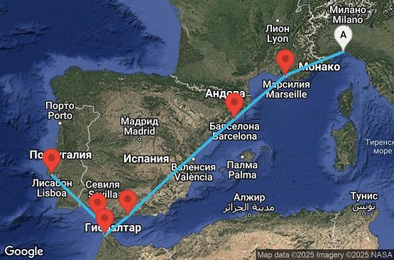 Маршрут на круиз 8 дни Италия, Франция, Испания, Мароко, Португалия - EO20270415GOALIS