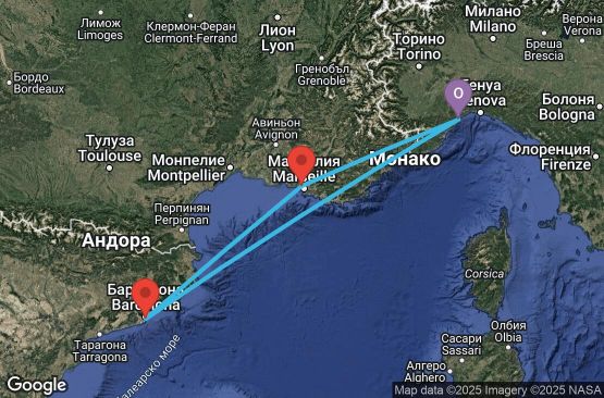 Маршрут на круиз 3 дни Италия, Испания, Франция - SVN03A2Z