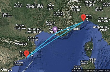 Маршрут на круиз 3 дни Франция, Италия, Испания - MRS03A2D