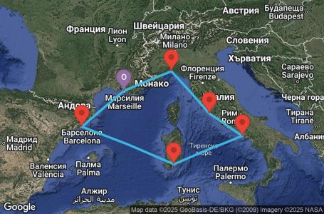 Маршрут на круиз 7 дни Франция, Испания, Италия - MRS07A73