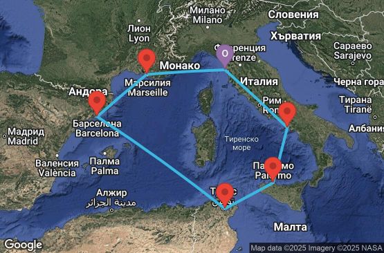 Маршрут на круиз 7 дни Италия, Франция, Испания, Тунис - UXJV