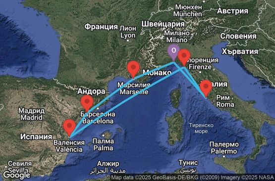 Маршрут на круиз 7 дни Италия, Франция, Испания - UXLN