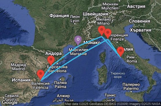 Маршрут на круиз 7 дни Франция, Испания, Италия - UXLO
