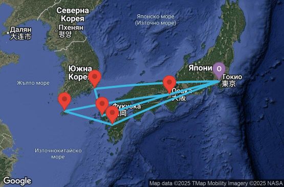 Маршрут на круиз 12 дни Япония, Южна Корея - UX0S