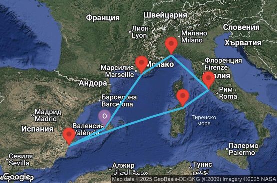 Маршрут на круиз 7 дни Испания, Италия, Франция - PMI07A4A