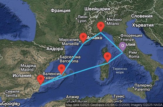 Маршрут на круиз 7 дни Италия, Франция, Испания - CIV07A6V