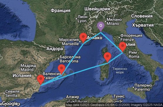 Маршрут на круиз 7 дни Италия, Франция, Испания - SVN07A69