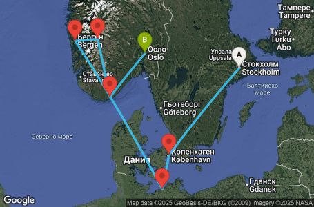 Маршрут на круиз 8 дни Швеция, Дания, Германия, Норвегия - UWAM