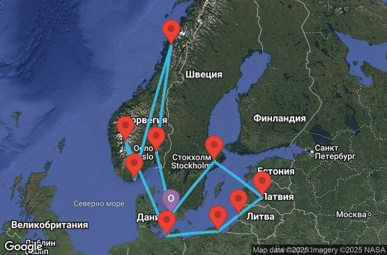 Маршрут на круиз 14 дни Дания, Германия, Норвегия, Полша, Литва, Латвия, Швеция - UX20