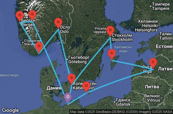 Маршрут на круиз 14 дни Германия, Норвегия, Дания, Латвия, Швеция - UWOE