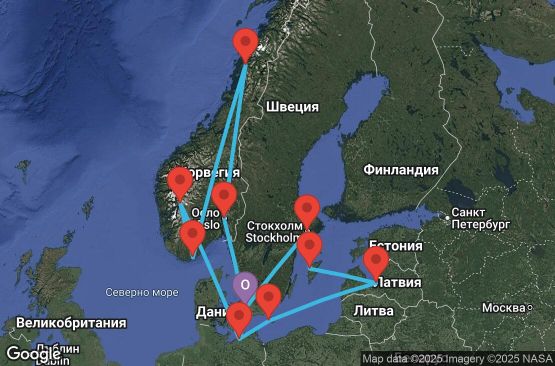 Маршрут на круиз 14 дни Дания, Германия, Латвия, Швеция, Норвегия - UWOF
