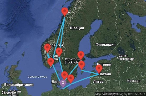 Маршрут на круиз 14 дни Германия, Дания, Латвия, Швеция, Норвегия - UWO4