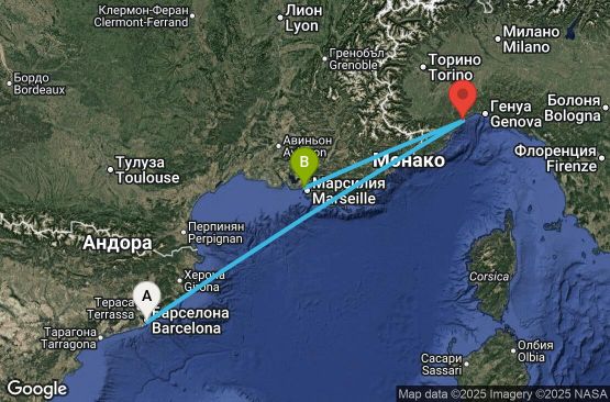 Маршрут на круиз 2 дни Испания, Италия, Франция - BCN02A3F
