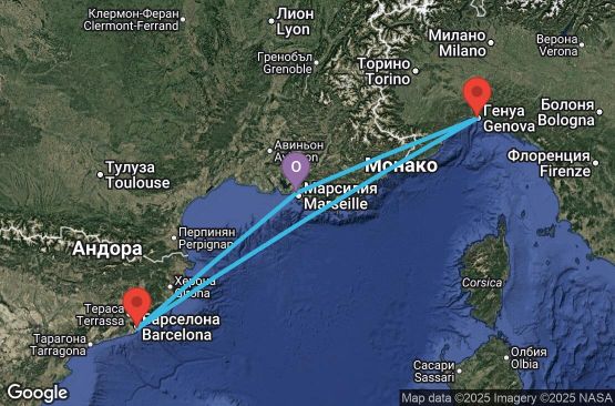 Маршрут на круиз 4 дни Франция, Испания, Италия - UXQ2