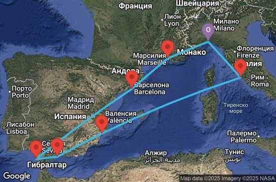 Маршрут на круиз 10 дни Италия, Франция, Испания - UXEU