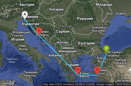 Маршрут на круиз 5 дни Италия, Хърватия, Гърция, Турция - UXOW
