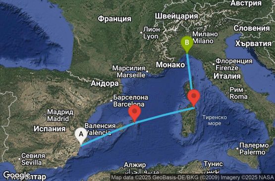 Маршрут на круиз 3 дни Испания, Италия - UWQW