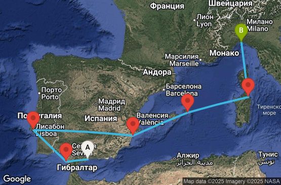 Маршрут на круиз 7 дни Испания, Португалия, Италия - UWQU
