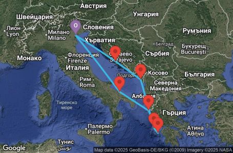 Маршрут на круиз 7 дни Италия, Гърция, Черна гора, Хърватия - PMA07A1U