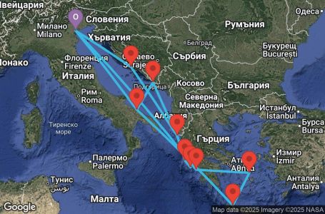 Маршрут на круиз 14 дни Италия, Гърция, Хърватия - PMA14A2C