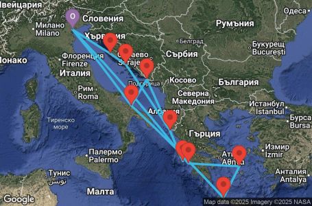 Маршрут на круиз 14 дни Италия, Гърция, Хърватия - PMA14A2B