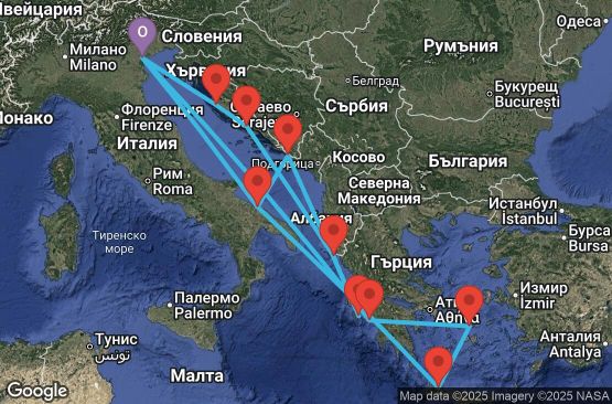 Маршрут на круиз 14 дни Италия, Гърция, Хърватия - PMA14A2B