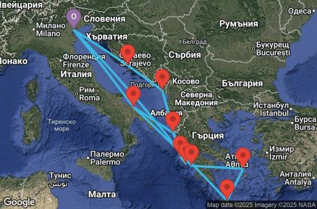 Маршрут на круиз 14 дни Италия, Гърция, Черна гора, Хърватия - PMA14A2G