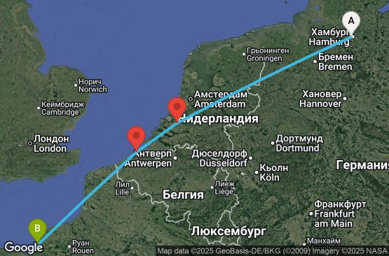 Маршрут на круиз 4 дни Германия, Нидерландия, Белгия, Франция - UXD1
