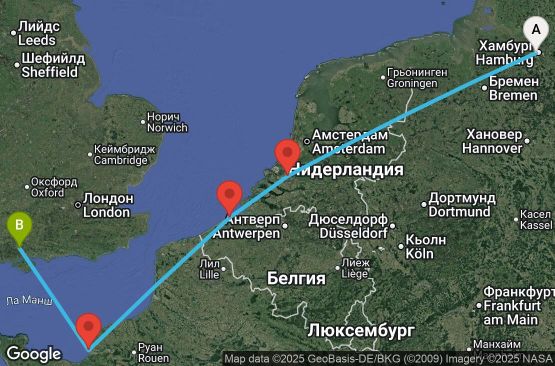 Маршрут на круиз 5 дни Германия, Нидерландия, Белгия, Франция, Великобритания - UXD3