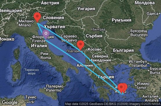 Маршрут на круиз 7 дни Италия, Черна гора, Гърция - UXTX