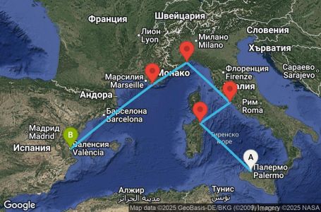 Маршрут на круиз 5 дни Италия, Франция, Испания - PMO05A0K