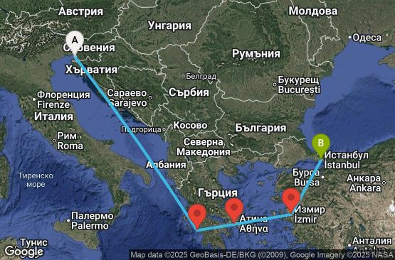 Маршрут на круиз 5 дни Италия, Гърция, Турция - UXVJ