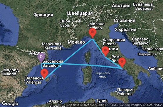 Маршрут на круиз 7 дни Испания, Италия - 07M842