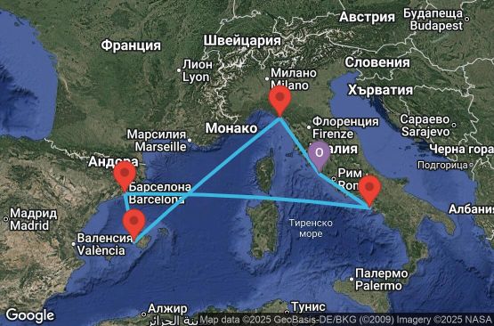 Маршрут на круиз 7 дни Италия, Испания - 7IP205