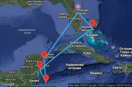 Маршрут на круиз 7 дни САЩ, Бахамските острови, Мексико, Хондурас - 07W708