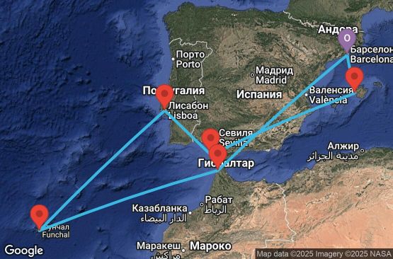 Маршрут на круиз 11 дни Испания, Мароко, Португалия - 11M299