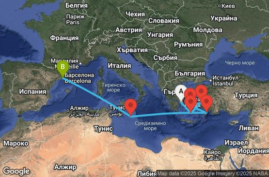 Маршрут на круиз 8 дни Гърция, Турция, Малта, Испания - 08M168
