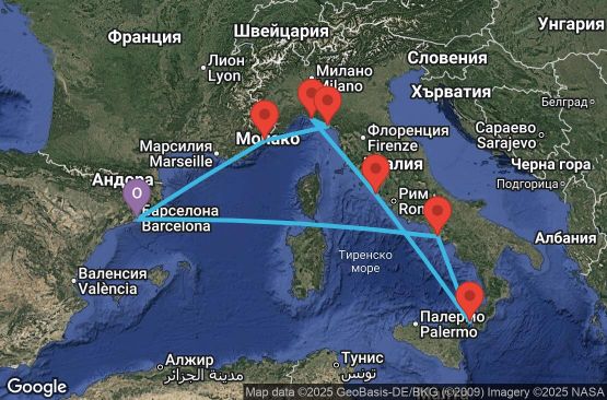 Маршрут на круиз 10 дни Испания, Италия, Франция - 10M392