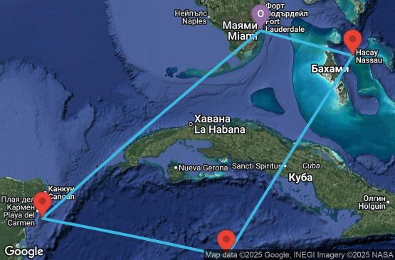 Маршрут на круиз 6 дни САЩ, Бахамските острови, Каймановите острови, Мексико - 06W289