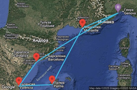 Маршрут на круиз Italy, Spain, Balearic Islands, France - SVN06A2Q