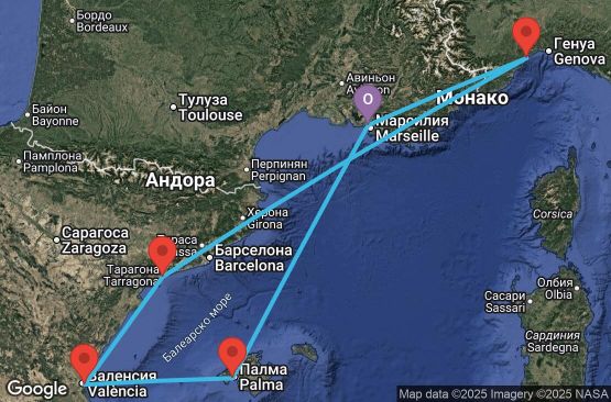 Маршрут на круиз France, Italy, Spain, Balearic Islands - MRS06A2P