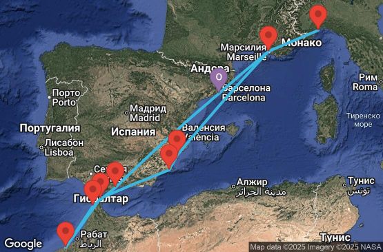 Маршрут на круиз Spain, Morocco, Gibraltar, France, Italy - BCN12A0S