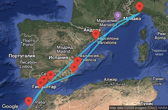 Маршрут на круиз France, Italy, Spain, Morocco, Gibraltar - MRS11A0K