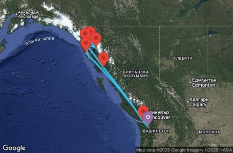 Маршрут на круиз 7 дни Аляска от Сиатъл - BSAK07CNNSEASEA