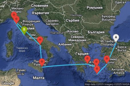 Маршрут на круиз 10 дни Гръцки острови и Италия - VIVA10CNNISTCIV