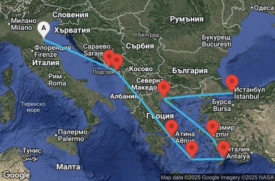 Маршрут на круиз 10 дни Гръцки острови и Италия - VIVE10CNNRAVIST